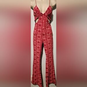 ZARA Red Cut Out Jacquard Knit Jumpsuit  One Piece  Rave Festival Size Small